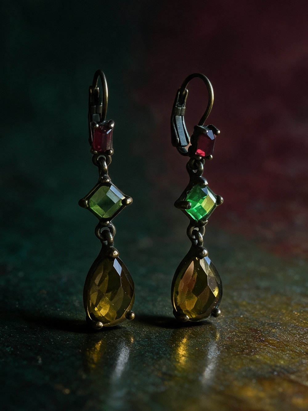 Vintage Multicolor Gemstone Drop Earrings